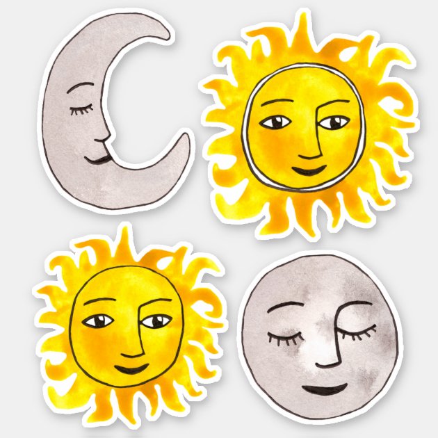 Smiling Sun & Moon Stickers